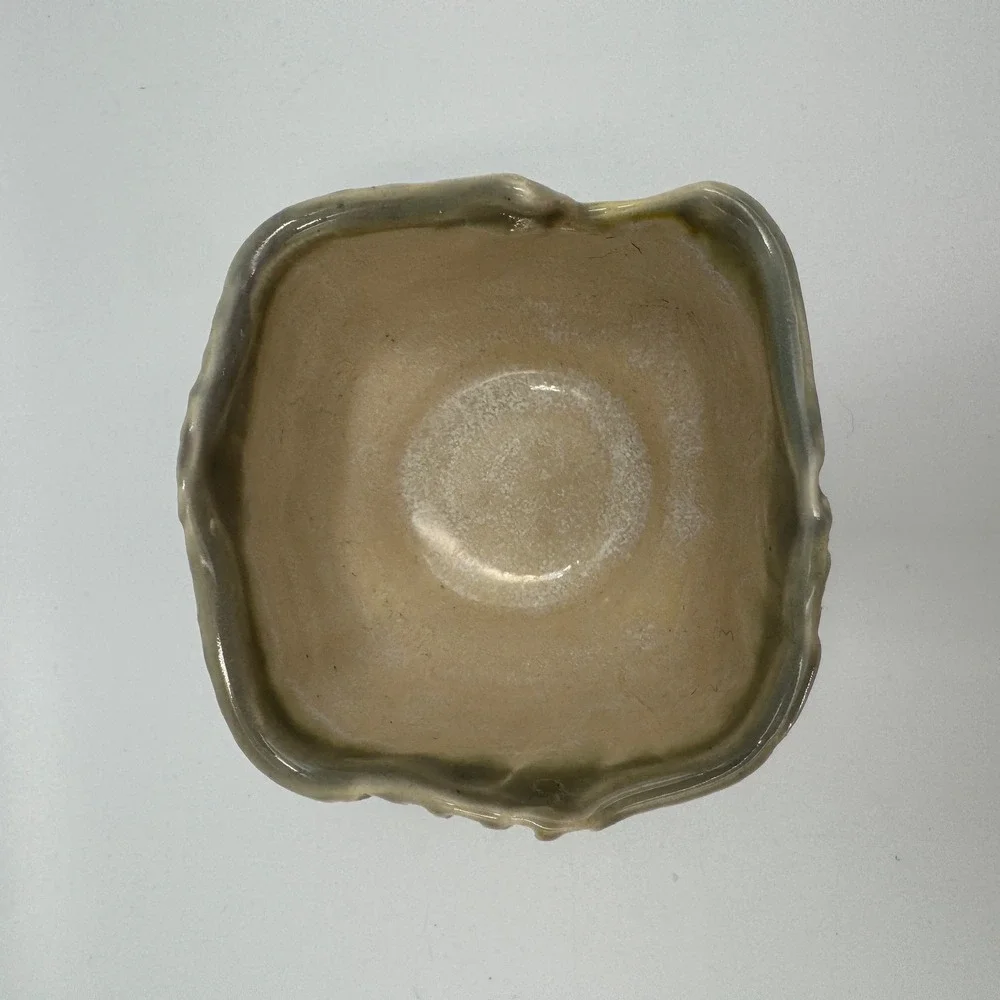 Cheryl Signed‎ Studio Pottery Sage Green Carved Organic Bowl Numbered 2651